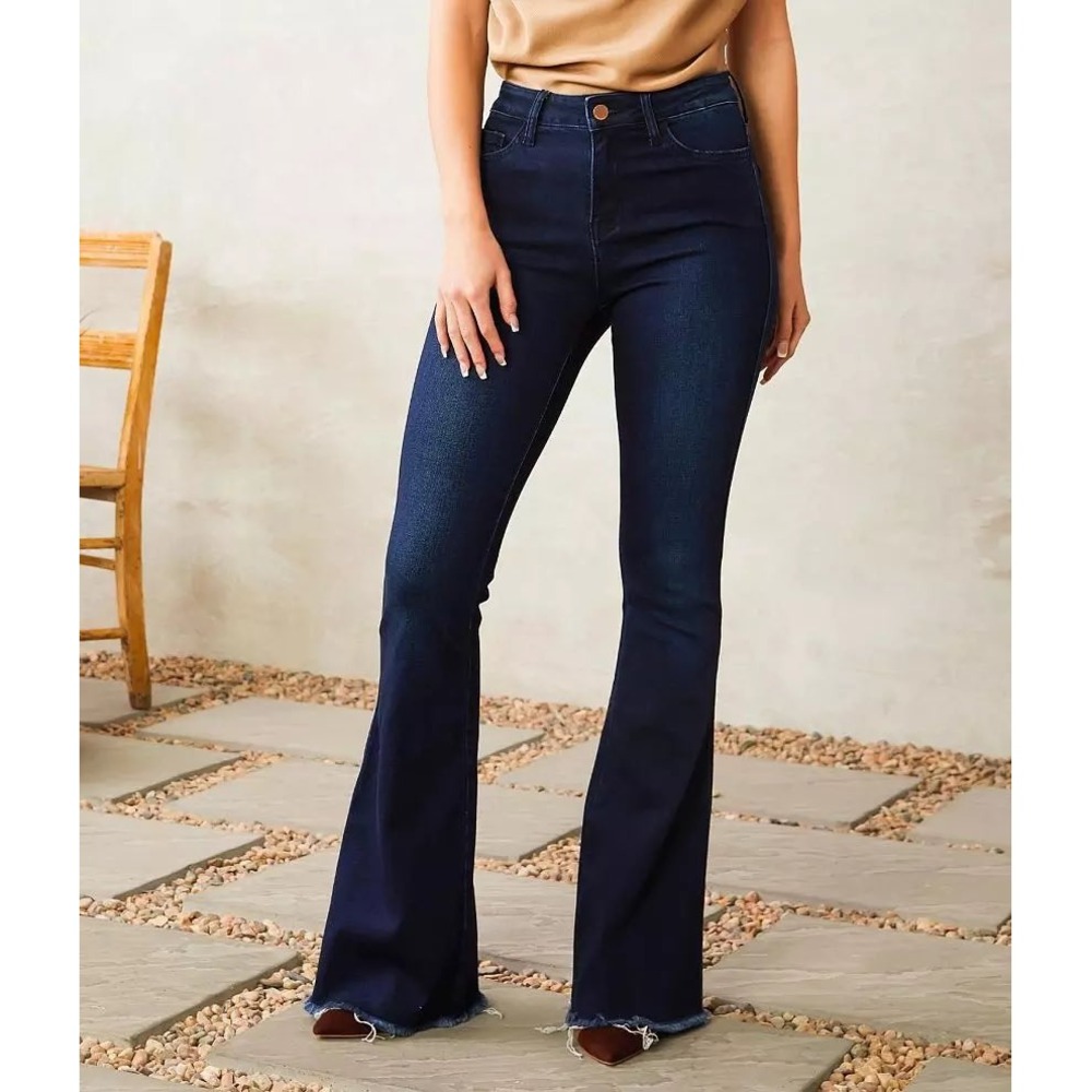 Flying Monkey high rise flare jeans blue women's size 28 trendy modern western